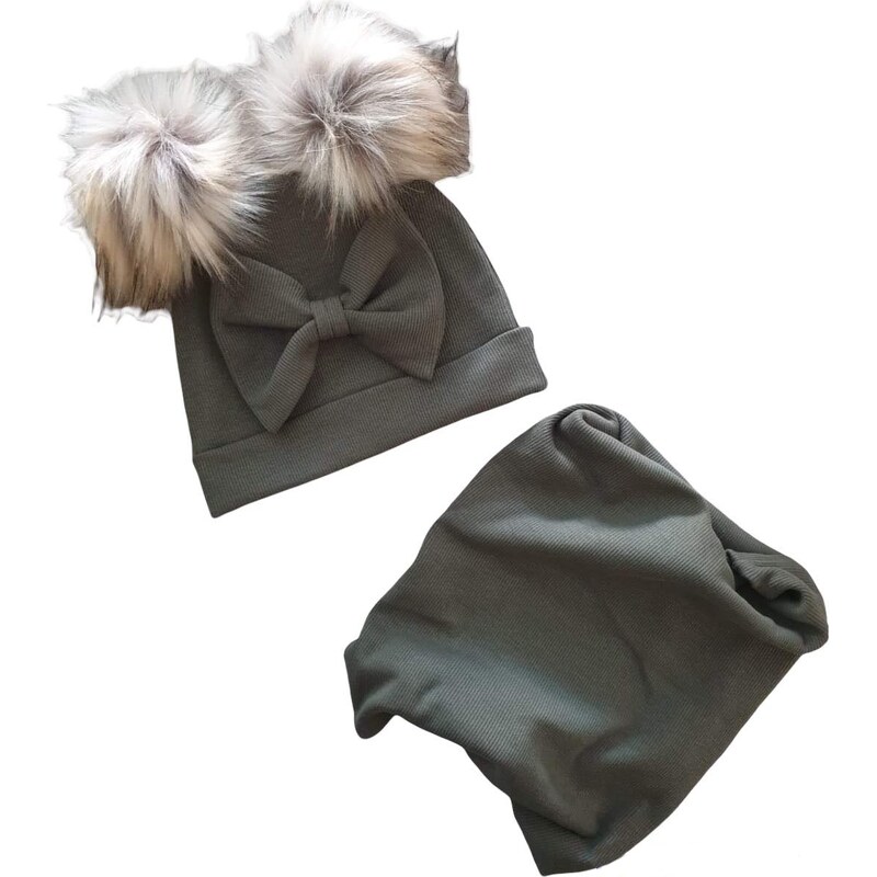 ZuMa Style Detská čiapka a šál - dievčenský set zateplený WINTER - 0-6 mesiacov, Tmavo zelená