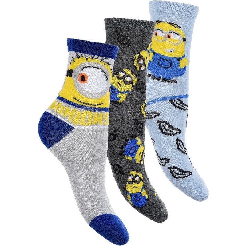Set chlapčenských ponožiek Minions - sivá/modrá/žltá 28343503