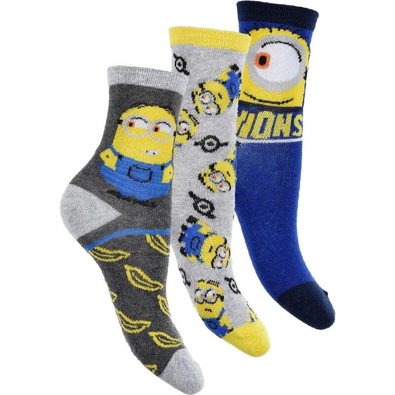 Set chlapčenských ponožiek Minions - sivá/modrá/tmavošedá 28343495