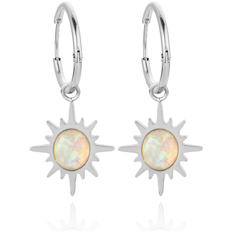 Troli Oceľové náušnice s bielymi syntetickými opály 2v1 66991464