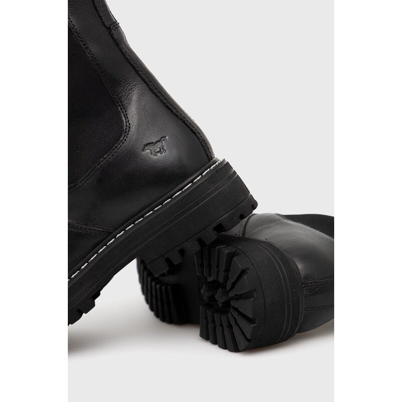Kožené topánky Chelsea Mustang dámske, čierna farba, na plochom podpätku, jemne zateplené