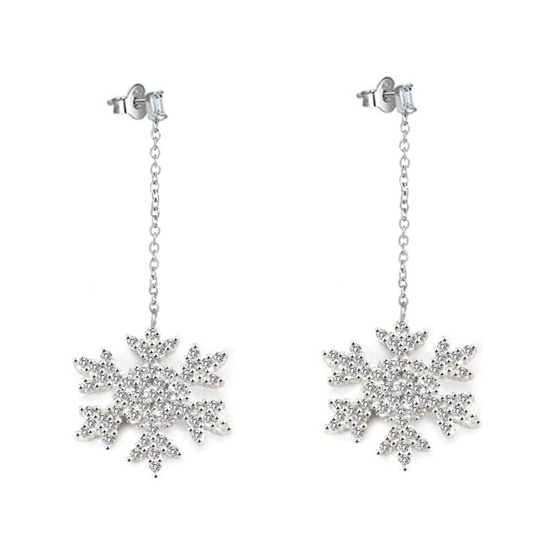 Beneto Blyštivé strieborné náušnice Snehové vločky AGUP2753 66593353
