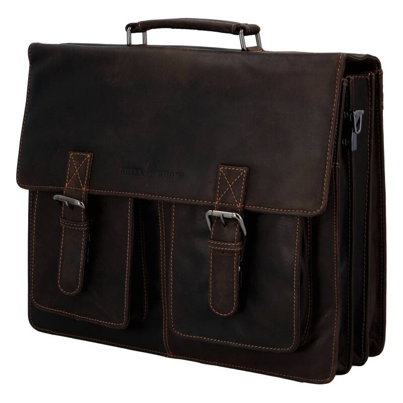 Green Wood veľká a praktická kožená aktovka Lucien hnedá 62193087