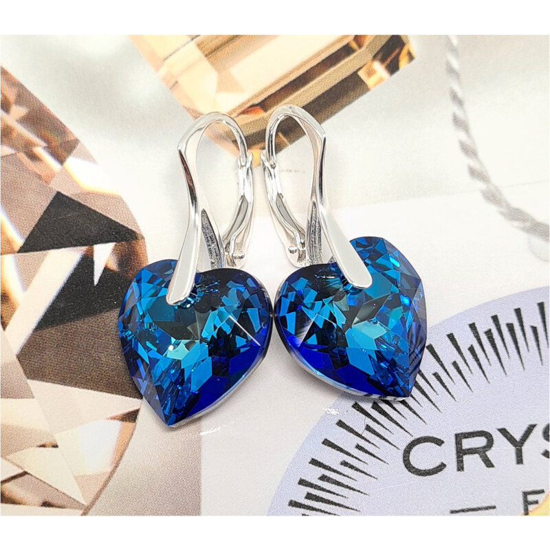 MSPERK Swarovski Crystal exkluzívne strieborné náušnice s očarujúcim leskom Bermuda Blue 18 mm