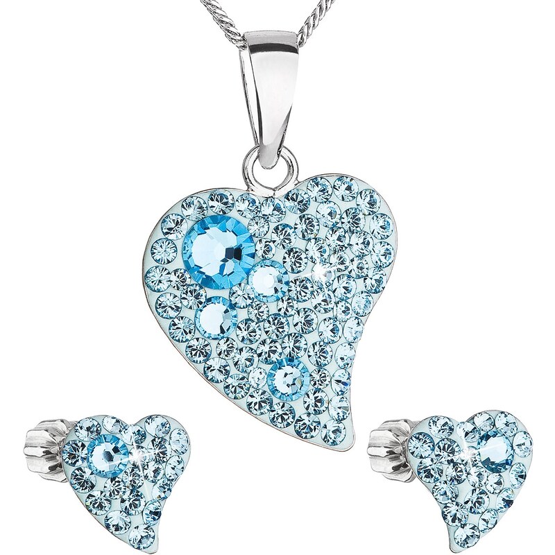 MSPERK Sada šperkov s krištáľmi Swarovski náušnice a prívesok modré srdce