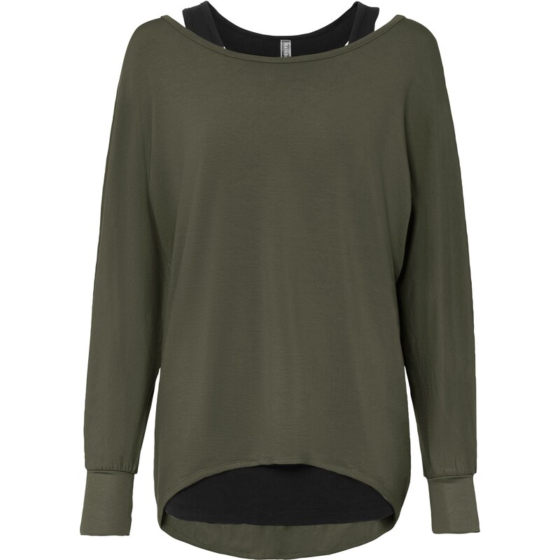 bonprix Dlhé tričko s topom z viskózového mixu, farba zelená 45667296