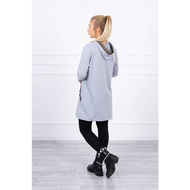 MladaModa Predlžená mikina s ozdobným lemovaním model 9320 šedá 28517337