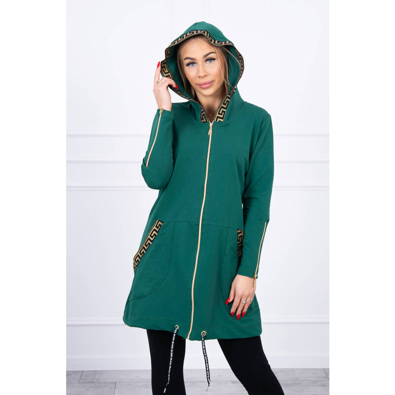 MladaModa Predlžená mikina s ozdobným lemovaním model 9320 tmavozelená 28517333