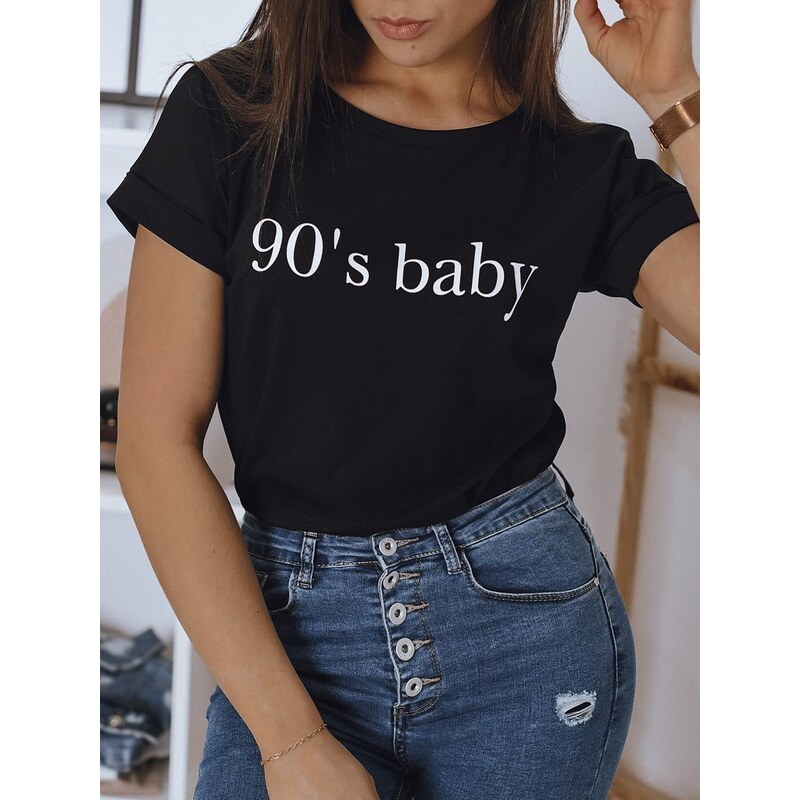 Dstreet Čierne dámske tričko s textom 90s Baby