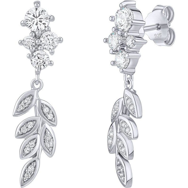 Silvego Strieborné náušnice lístky Stacy s čírymi Brilliance Zirconia 66586786