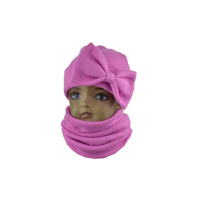 Detský komplet čiapka s maśľou a tunelový šál ružová