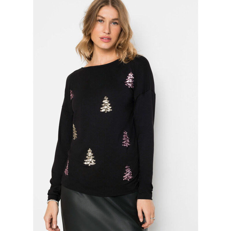 bonprix Tričko z padavého viskózového mixu, farba čierna 44791415