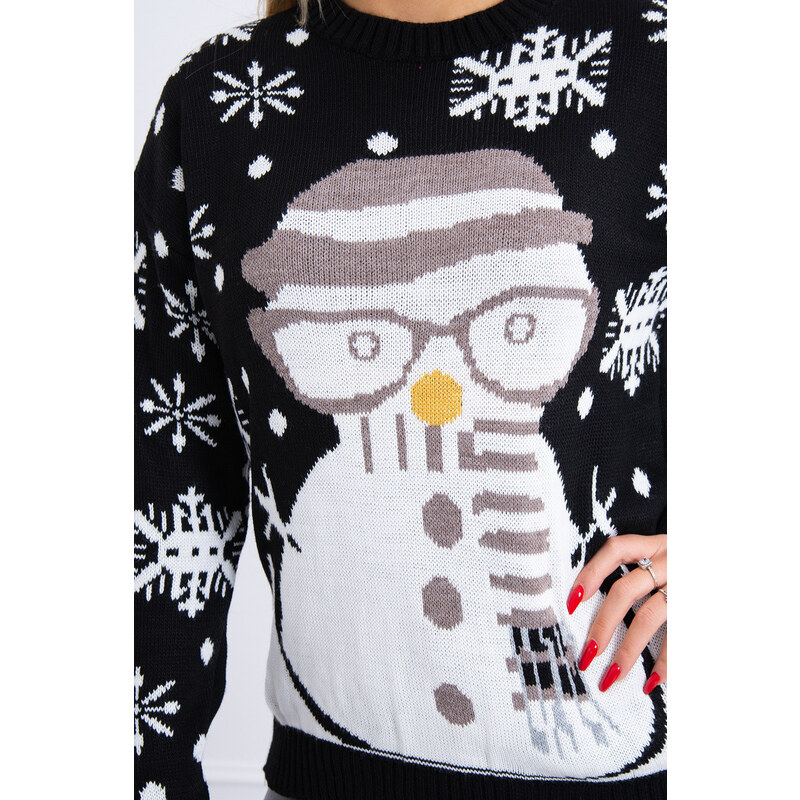 MladaModa Vianočný sveter so snehuliakom model 2021-16 čierny 28560585