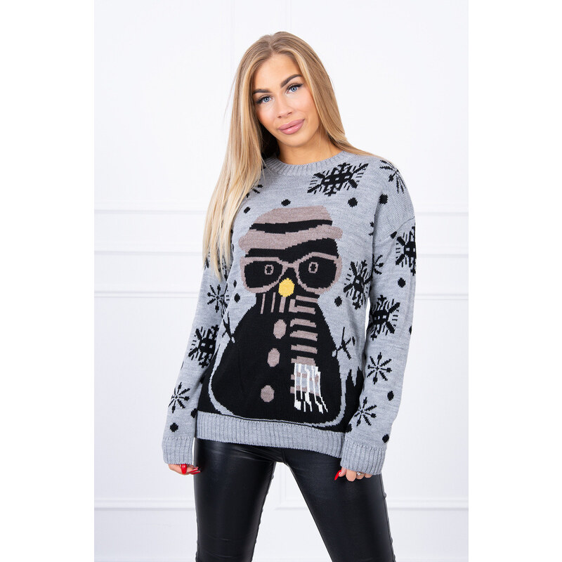 MladaModa Vianočný sveter so snehuliakom model 2021-16 šedý 28560586