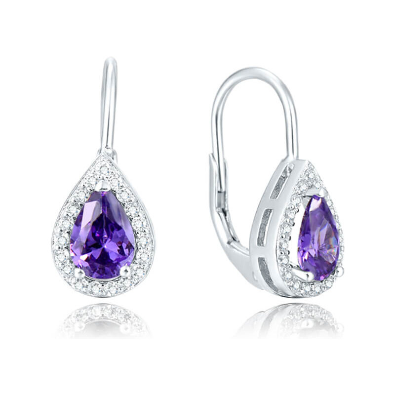Beneto Strieborné náušnice s fialovými zirkónmi AGUC2232 66584615