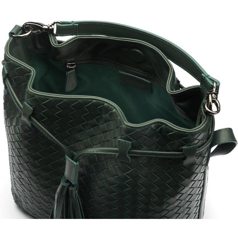 Sage Brown Kožená kabelka bucket zelená