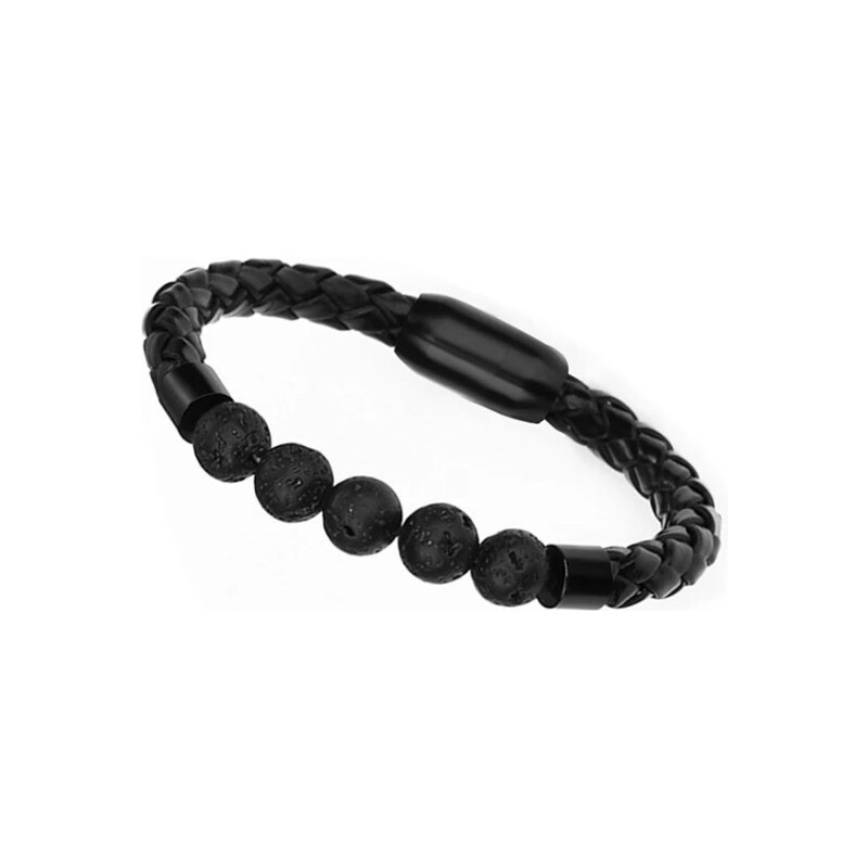 Glory Pánsky kožený náramok s lávovými kameňmi čierny 1133 28606712