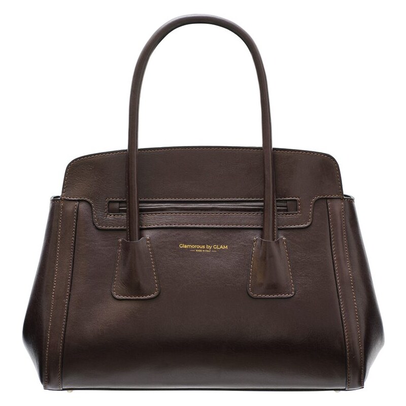 Glamorous by GLAM Kožená kabelka pevná s predným vreckom - tmavo hnedá 28197326