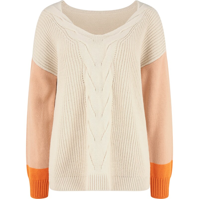 LASCANA Sveter Braid krémová / oranžová / svetlooranžová 54227480