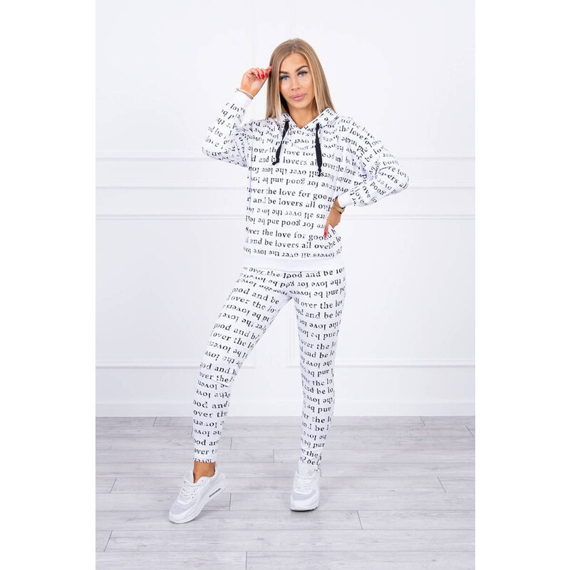 MladaModa Tepláková súprava s kapucňou a nápismi model 1D biela 28959375