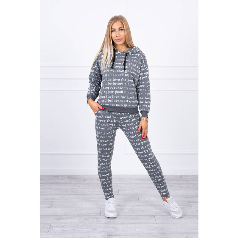 MladaModa Tepláková súprava s kapucňou a nápismi model 1D grafitová 28959376