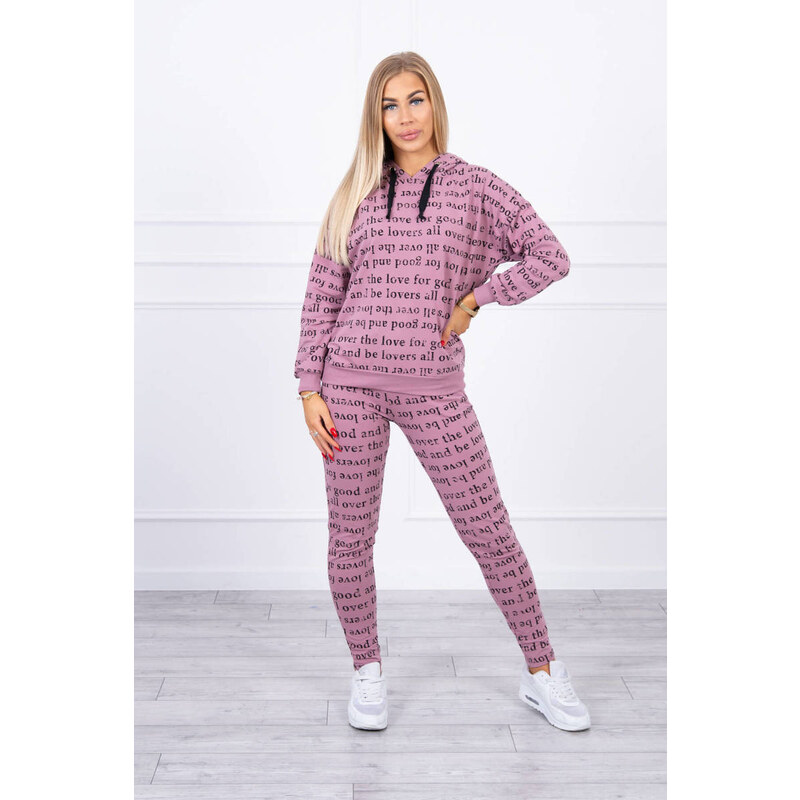 MladaModa Tepláková súprava s kapucňou a nápismi model 1D fialová 28959383