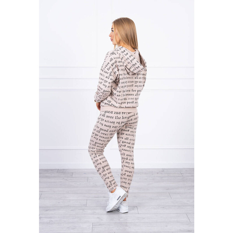 MladaModa Tepláková súprava s kapucňou a nápismi model 1D béžová 28959377