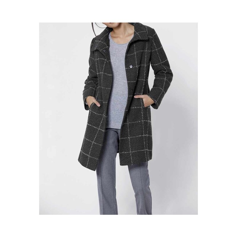 E-shop Karovaný vlnený kabát Isabell Schmitt Collection, sivý