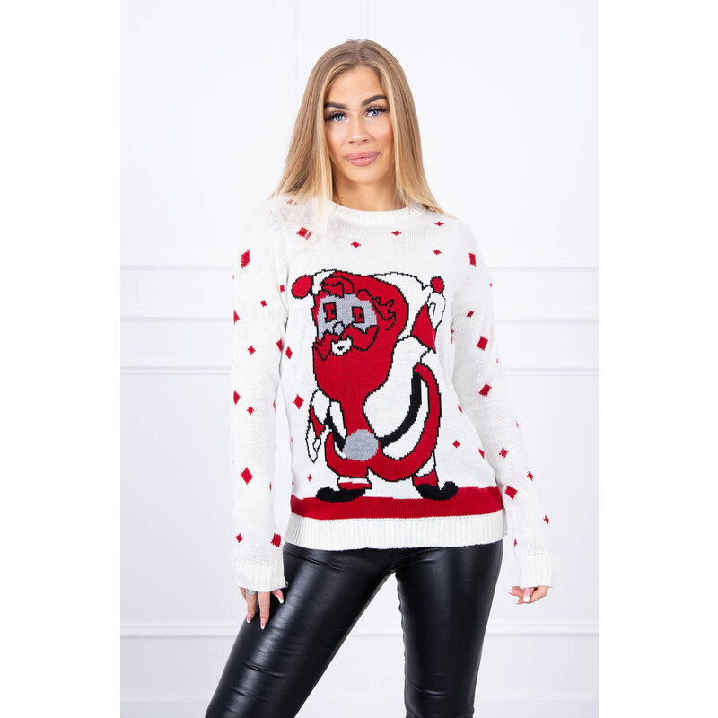 MladaModa Vianočný sveter s Mikulášom model 2021-20 farba ecru 58163782