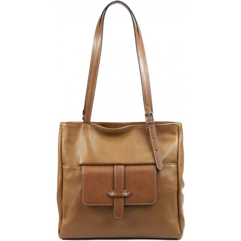 Pierre Cardin Kožená dámska kabelka cez rameno s čelným vreckom camel 28836064