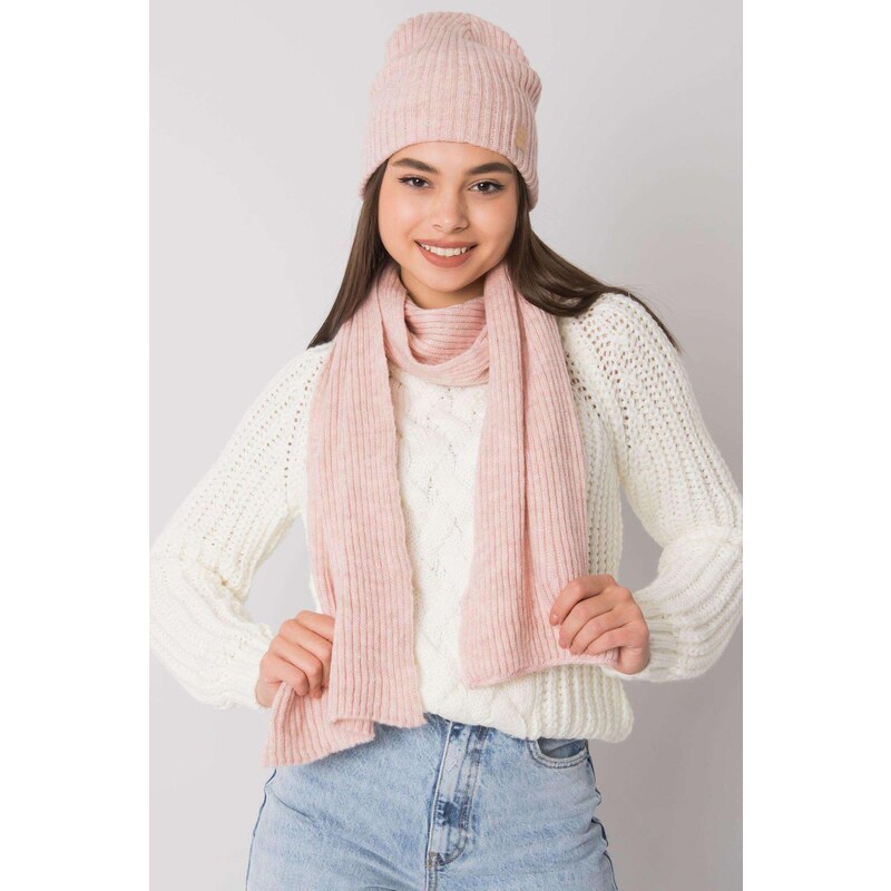 MladaModa Komplet - dámska čiapka + šál 3622 pudrovo ružový 28959275