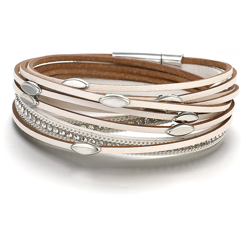 Glory Vrstvený kožený náramok s kovovým zdobením kremový 431 28842520