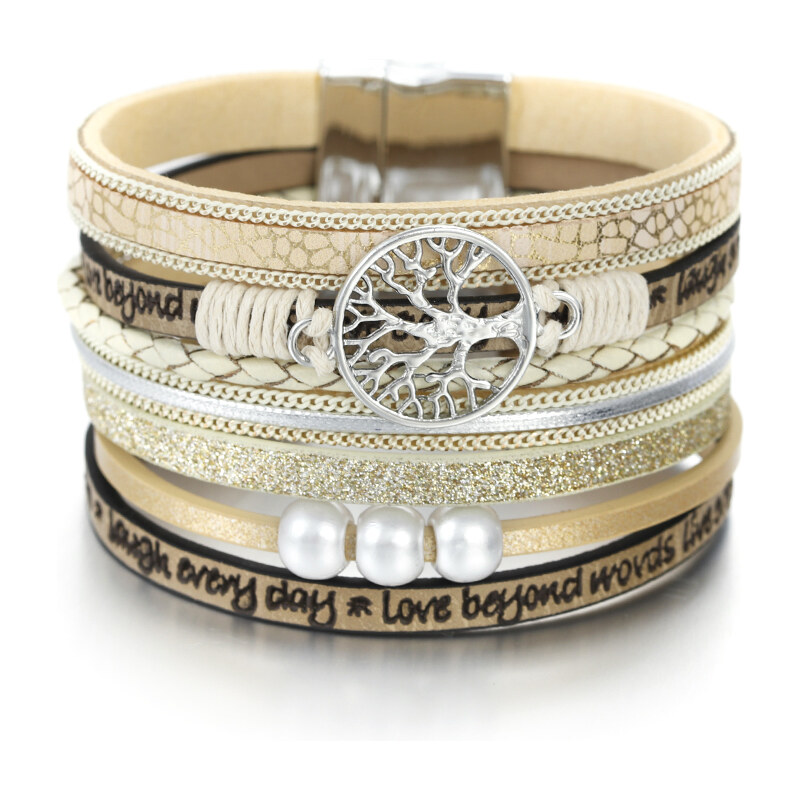 Glory Vrstvený kožený náramok strom života kremový 434 28842522