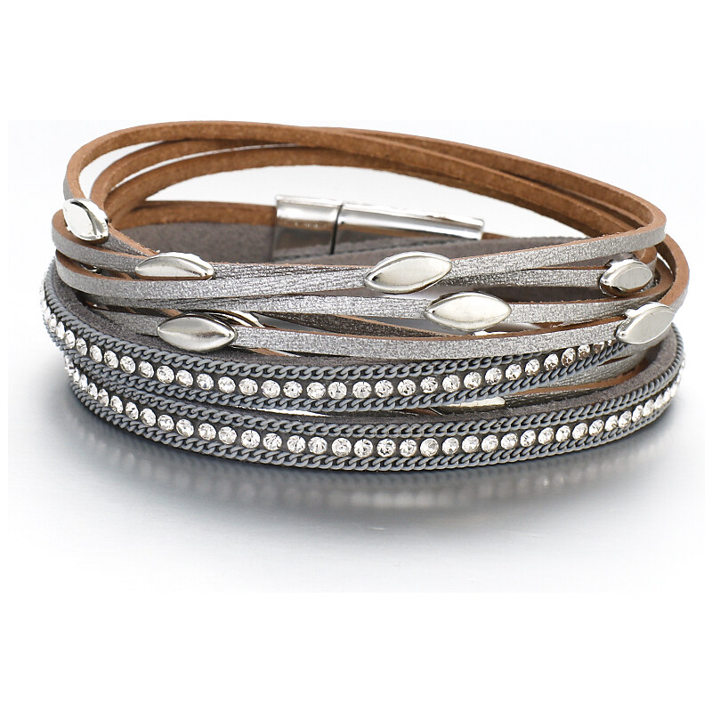 Glory Vrstvený kožený náramok s kovovým zdobením sivý 430 28842519