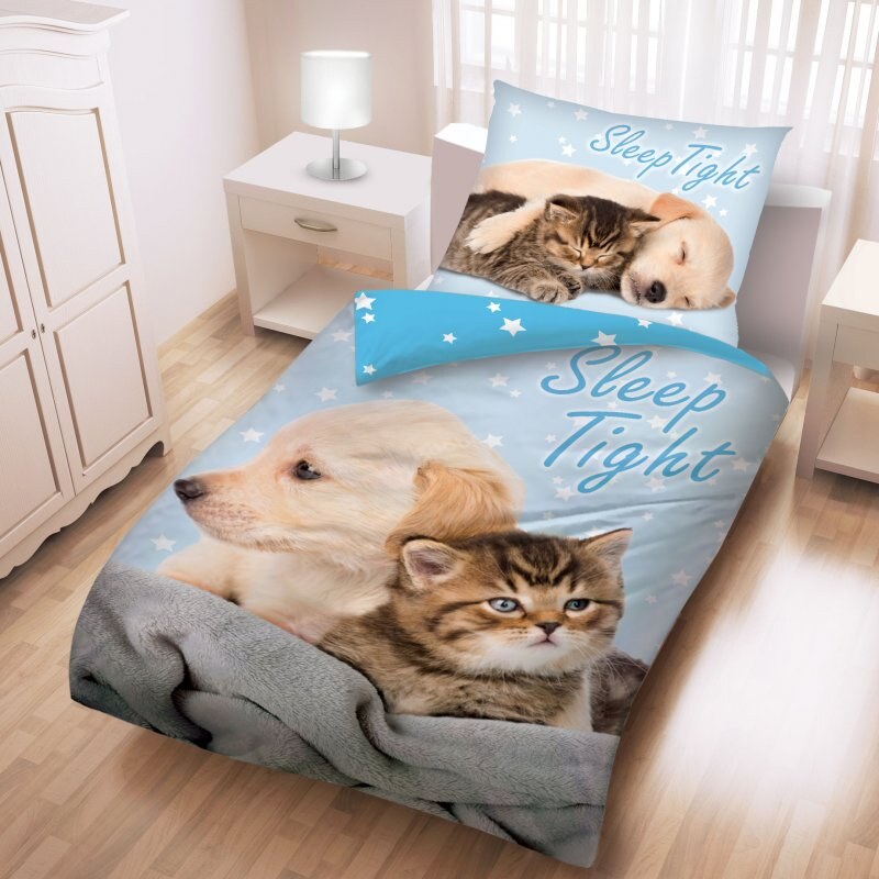 Halantex Bavlnené posteľné obliečky Psík a mačička - 100% bavlna - 70 x 90 cm + 140 x 200 cm