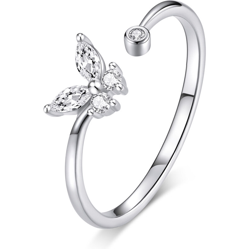 Emporial strieborný nastaviteľný prsteň Trblietavý motýľ 41531080