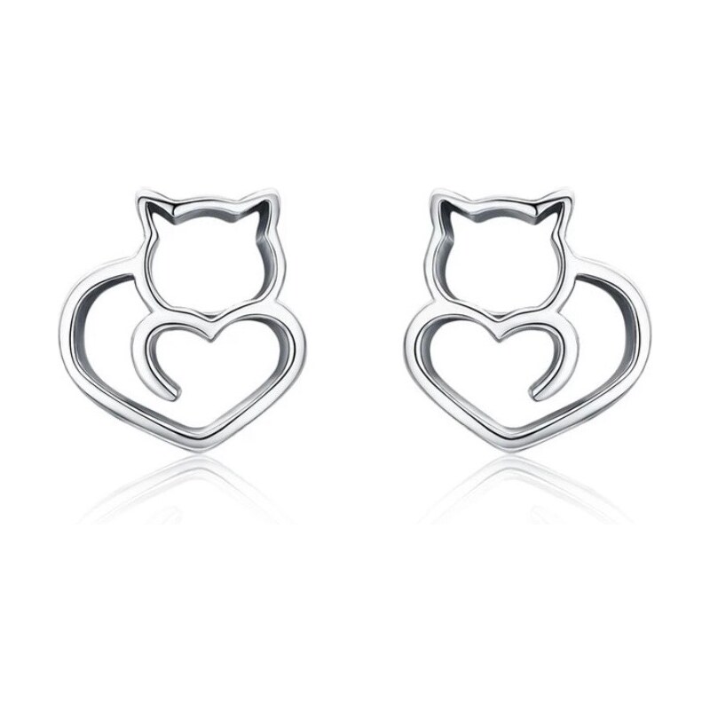 Glory Glory strieborné náušnice Mačka v tvare srdca S1133 28973631