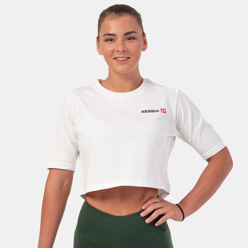 NEBBIA - Crop top tričko Minimalist Logo 600 (cream)