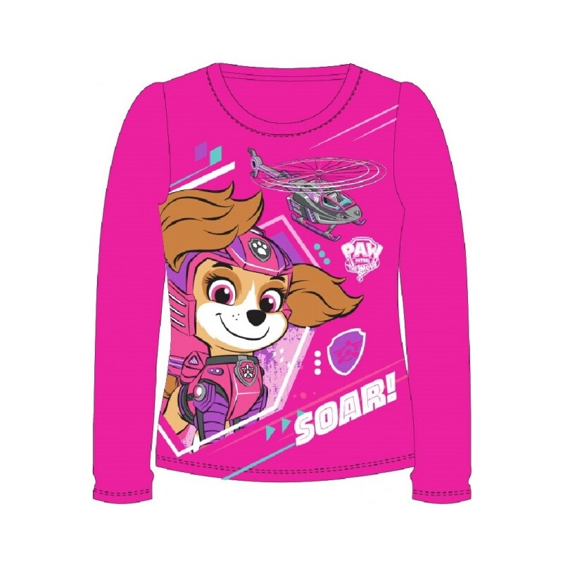 E plus M Dievčenské bavlnené tričko s dlhým rukávom Tlapková patrola / Paw Patrol vo filme - ružové
