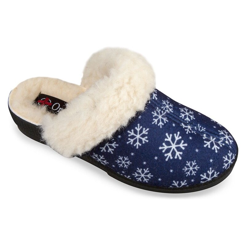 Mjartan Dámske zimné papuče s kožušinkou- vločky modré 54939064