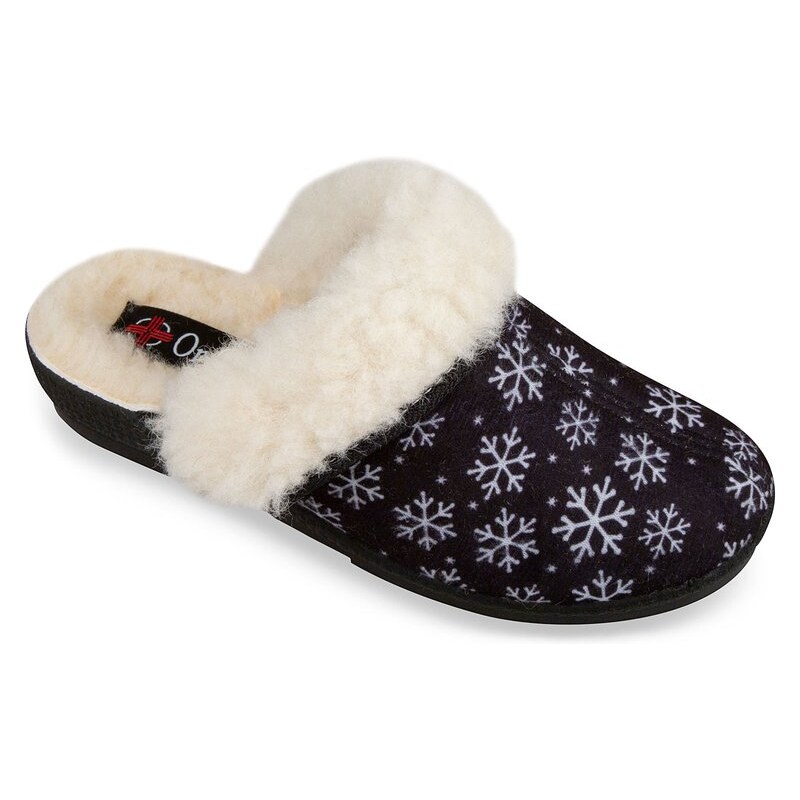 Mjartan Dámske zimné papuče s kožušinkou- vločky čierne 29236382