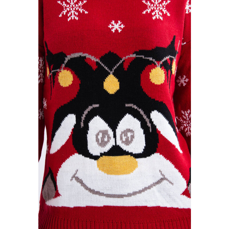 MladaModa Vianočný sveter so sobmi model 2021-22 červený 28994728