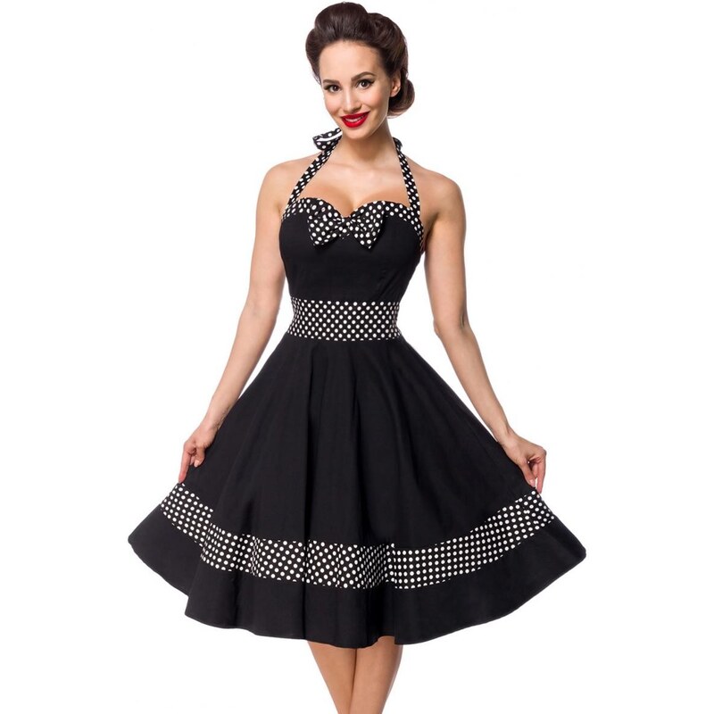 Glara Čierne retro šaty s bodkami 29041411