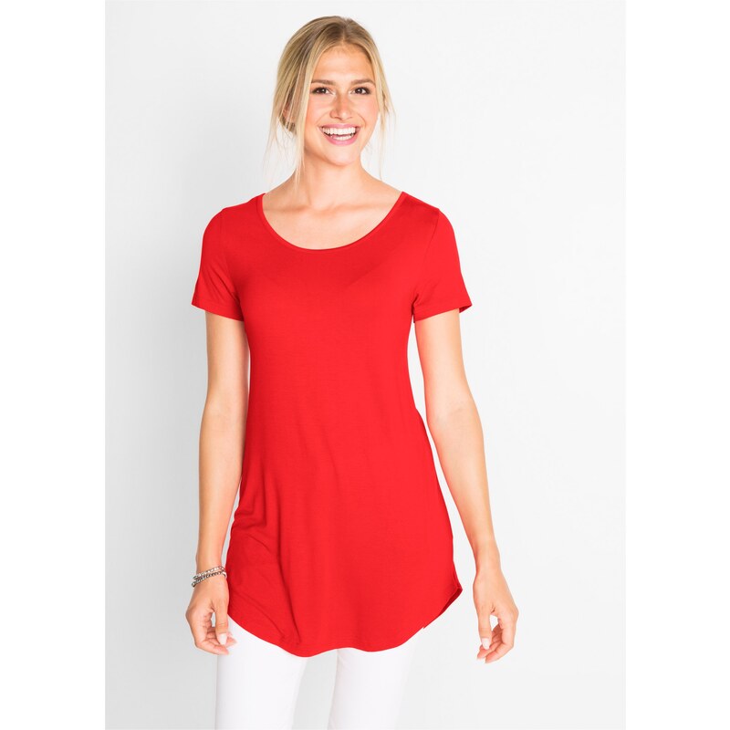bonprix Dlhé tričko z jemnej viskózy, farba červená 44790564