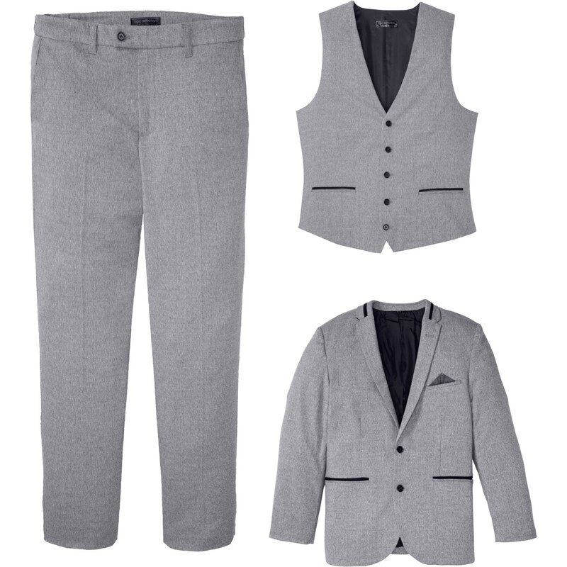 bonprix Oblek s recyklovaným polyesterom (3-dielny), sako, nohavice, vesta, farba šedá, rozm. 50