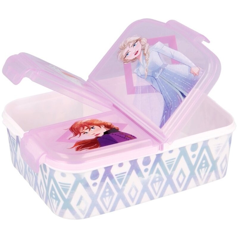 Stor Multibox na desiatu Ľadové kráľovstvo - Frozen s 3 priehradkami a obrázkami princezien Anny, Elsy a snehuliaka Olafa