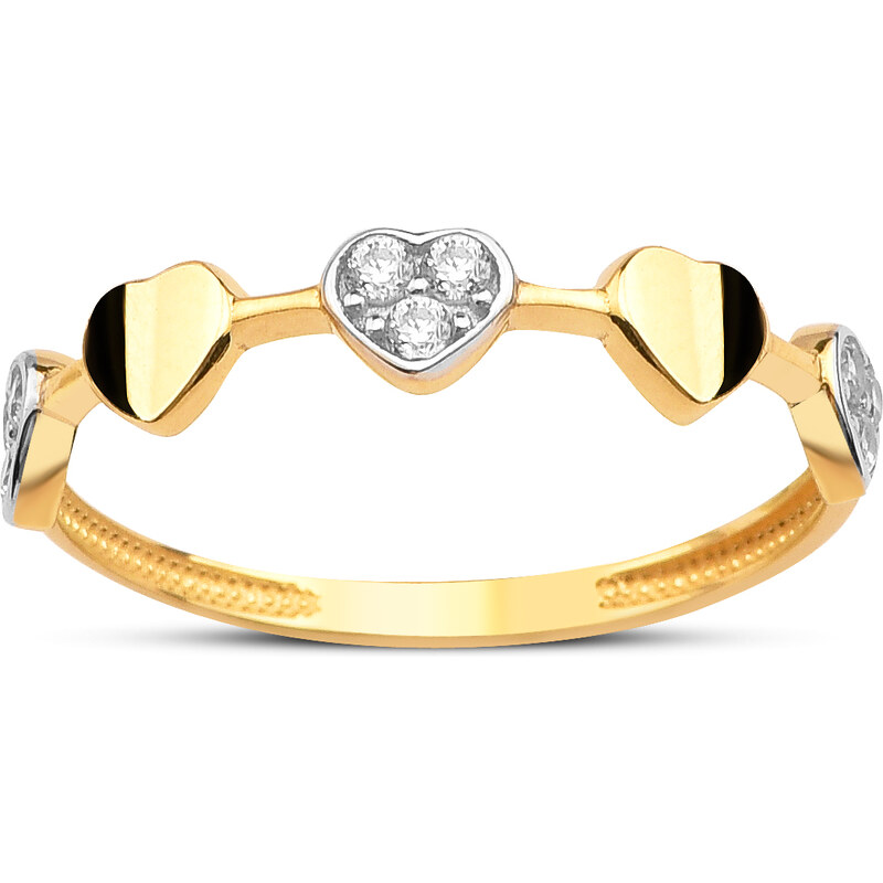 Lillian Vassago Zlatý prsteň so srdiečkami a zirkónmi LLV95-GR013 41303404
