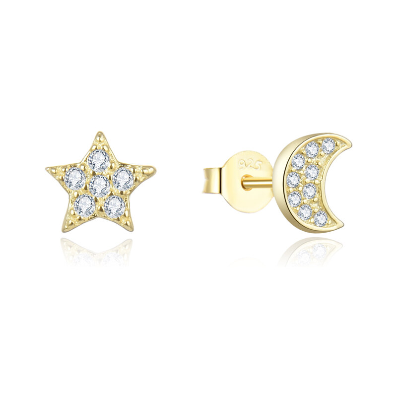 Olivie Strieborné náušnice ZLATÝ MESIAC A HVIEZDA 5489 29309684