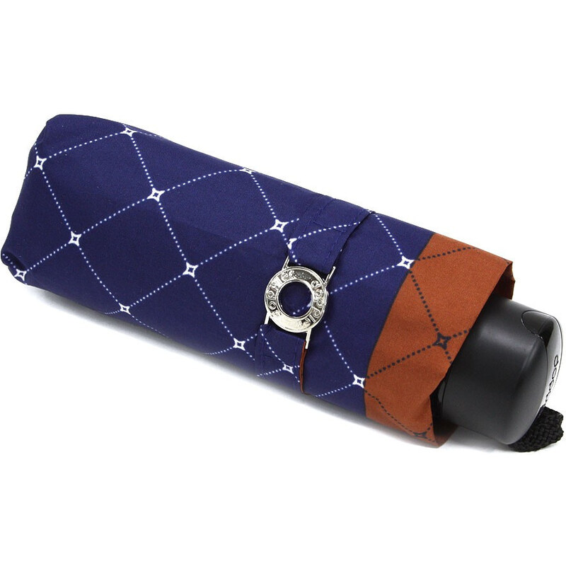 Modrý mechanický skladací dámsky dáždnik s jemným vzorom Ariah