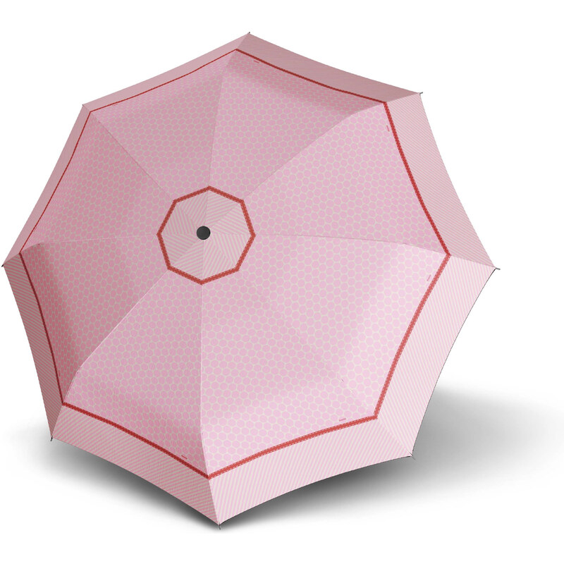 Ružový mechanický skladací dámsky dáždnik s geometrickým vzorom Camryn
